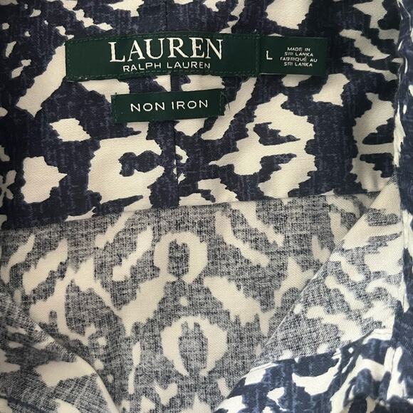 Lauren Ralph Lauren Womens Top Large Blue White Motif Tribal Geometric Button - Picture 5 of 6